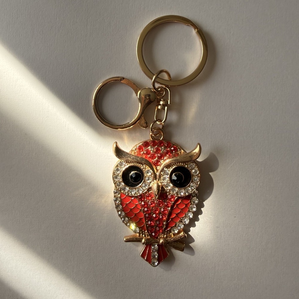 Mint Owl Rhinestone Keychain Gold Bling Crystal Purse Charm Keyring Red
